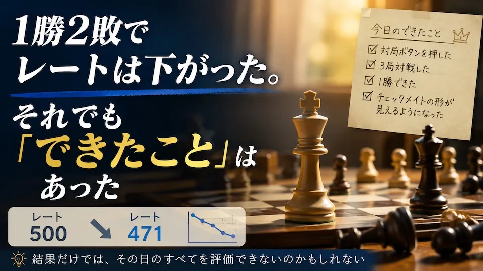 チェス対局は1勝2敗でレートが下がった。それでも「できたこと」はあった