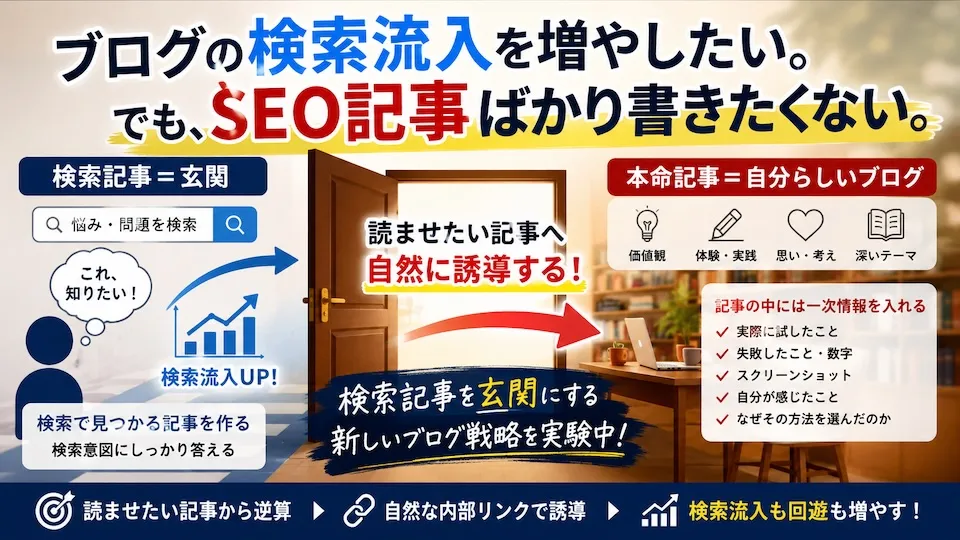 ブログの検索流入を増やしたい。でも、SEO記事ばかり書きたくない。